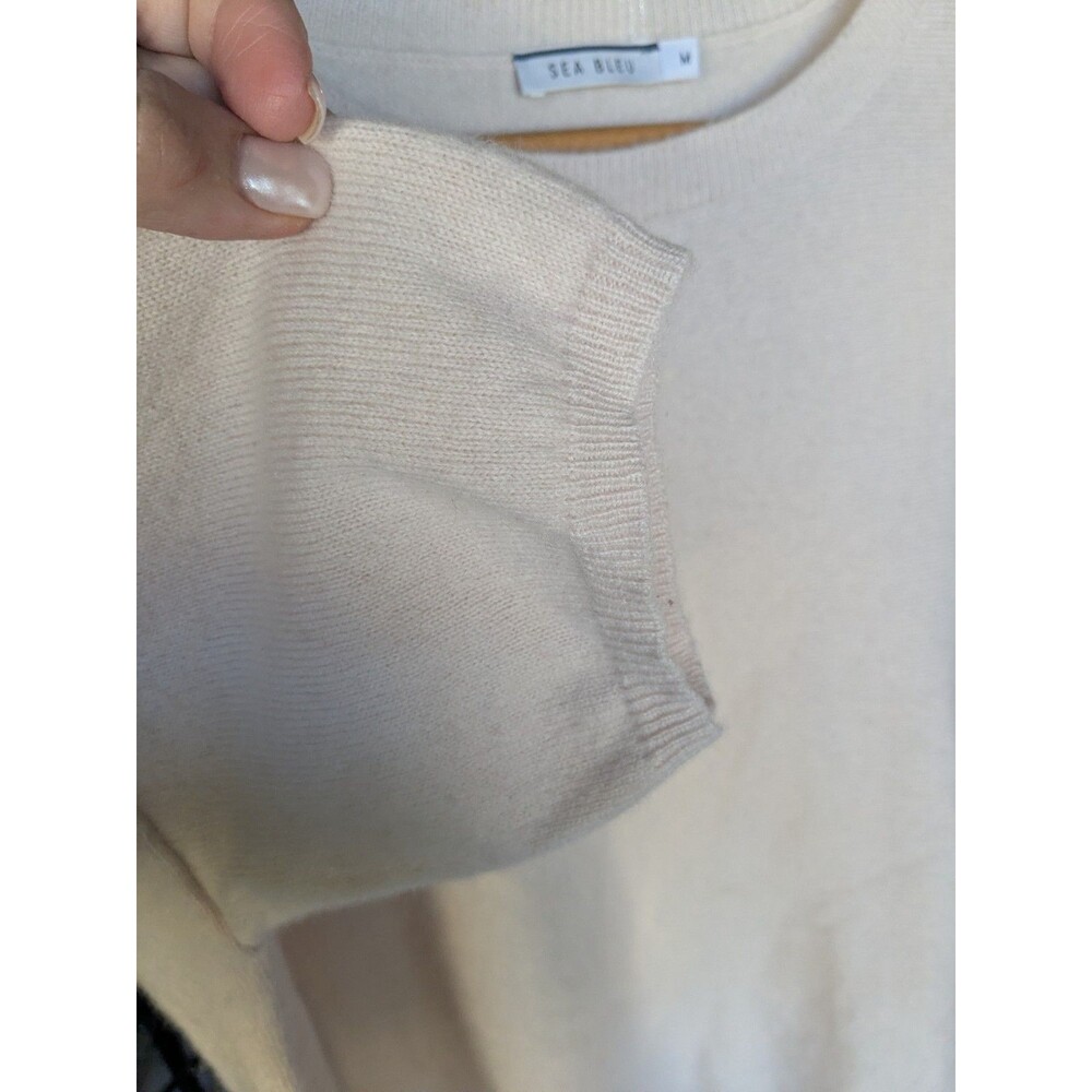 Sea Bleu Womens Medium Crew Neck Boxy 100% Cashmere Short Sleeve Beige Sweater - Picture 3 of 9